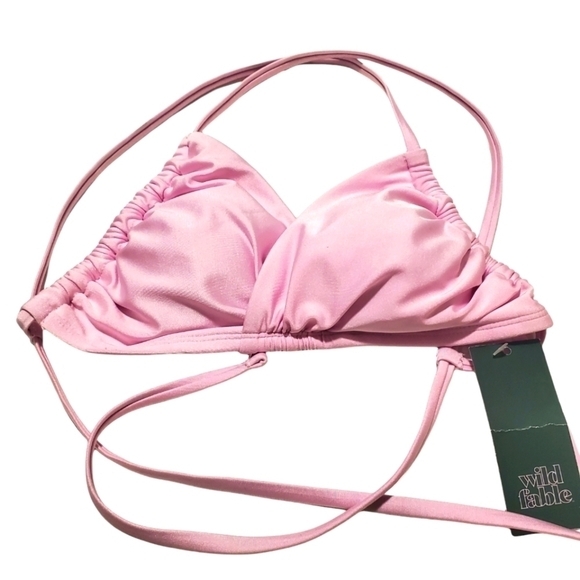 Wild Fable Pink Swim‎ Top Triangle Bikini Top String Tie XS - Picture 1 of 6